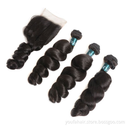Cheap Customized Private Label Ocean Loose Wave Brazilian Hair Weave Bundles with Closure Virgin Human Hair Extensions